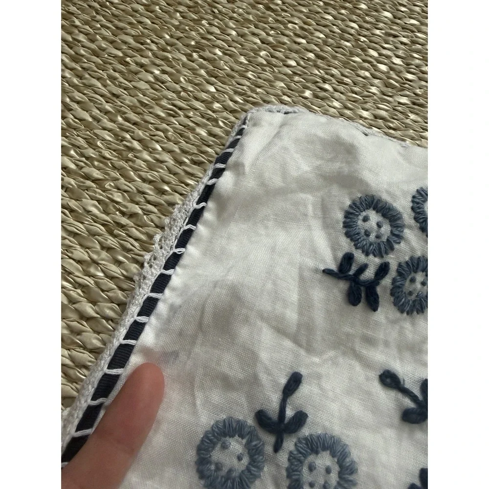 Vintage Lauren Ralph Lauren White Blue Floral Trim Embroidered Pillow Cases Sham